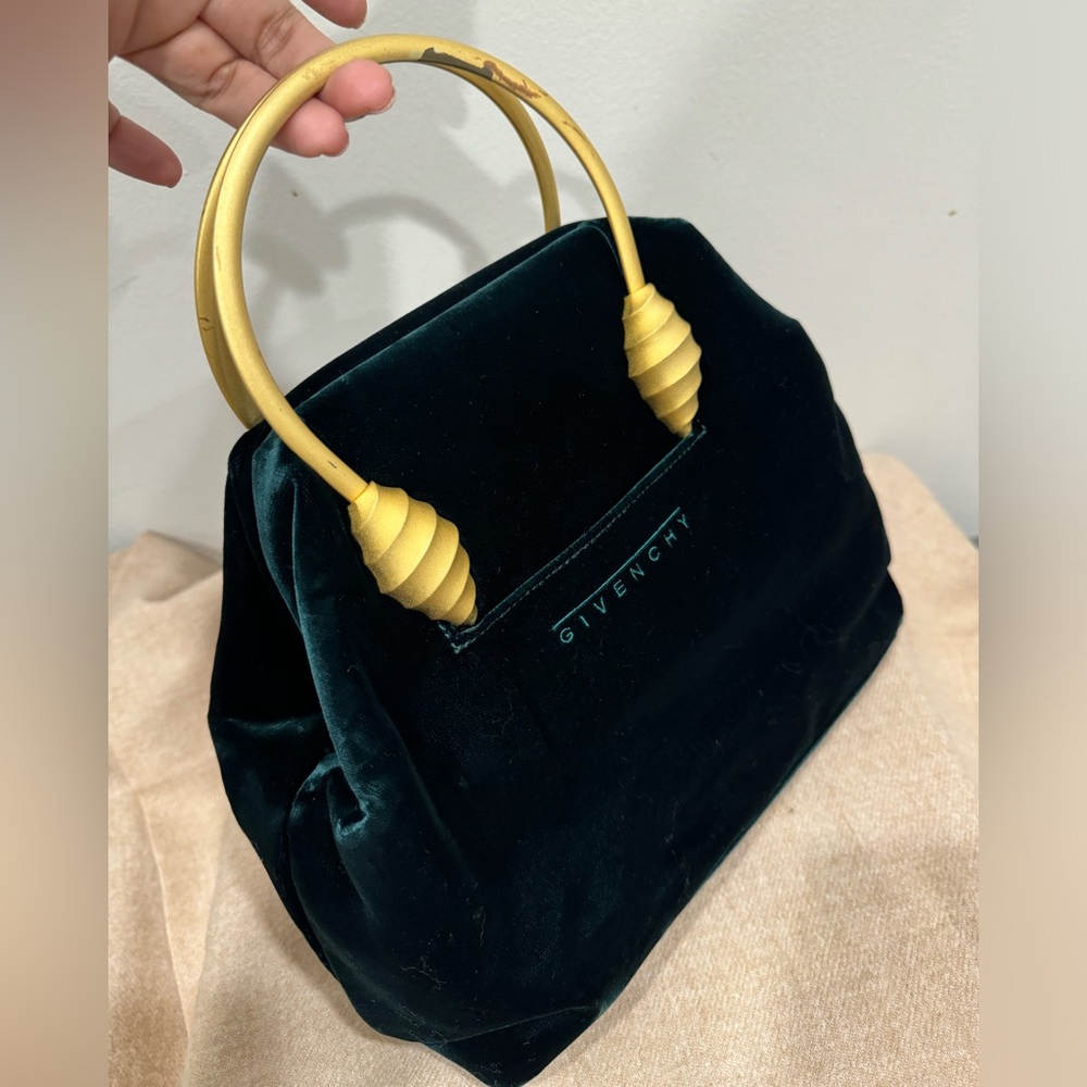 GIVENCHY Emerald Green Velvet with Gold handle handbag (Rare/Vintage)